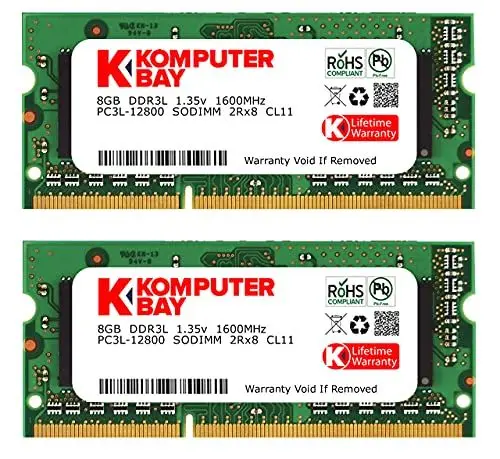 Produktbild: Komputerbay 16GB Dual Channel Kit 2X 8GB 204pin 1.35v DDR3-1600 SO-DIMM 1600/12800S (1600MHz, CL11) für MAC und PC