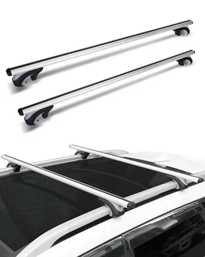 Produktbild: Komsepor Dachgepäckträger universal 55” 2-teilig Einstellbar Erhöhte Seitenschiene mit Spalt Aluminium für Fahrradträger, Dachboxen oder als Skihalter, für offene Dachrelinge, Tragkraft 90 kg