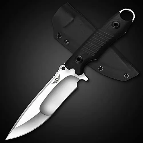 Produktbild: KOMWERO Jagdmesser Feststehende Klinge aus D2 Stahl mit G10 Griff, Kydex Scheide, Scharf Messer Outdoor Fahrtenmesser Gürtelmesser mit Geschenkbox, für Survial Bushcraft Sammlung