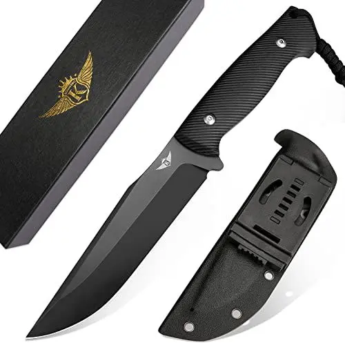 Produktbild: KOMWERO Jagdmesser Feststehende Klinge mit Kydex Scheide, Scharfes Outdoor Messer mit D2 Stahl Klinge, G10 Griff, Geschenkbox - Full Tang Camping Messer für Bushcraft Fishing