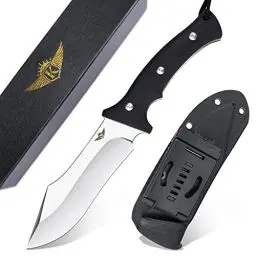Produktbild: KOMWERO Jagdmesser Feststehende Klinge mit Scheide, Scharfes Outdoor Messer Survival Gürtelmesser mit D2 Stahl Klinge, G10 Griff- Full Tang Messer für Hunter Camping Fishing
