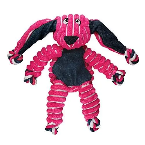 Produktbild: Kong Floppy Knots Bunny – internes Floppy-Knoten-Seilspielzeug für Hunde – Seil-Hundespielzeug mit Quietscher – S/M