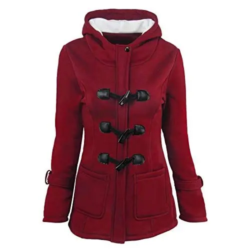 Produktbild: KONG JIMFAN Damen-Jacken Wintermantel Mädchen Steppjacke Damen Langer Schwarzer Mantel Winterjacke Damen Herbstjacke Mädchen Strickjacke Damen Lang Hoodie Damen Lang Fleecejacke Damen(Rot,XL)