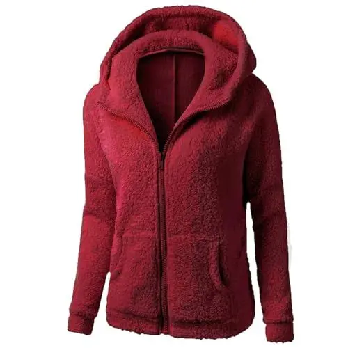 Produktbild: Fleecejacke Damen Mit Kapuze Winterjacke Damen Warm Sweatjacke Damen Zipper Teddyfleece Jacke Dicke Plüschjacke Wintermantel Kapuzenpullover Teddy Mantel Hoodie Kuscheljacke Frauen Flauschig
