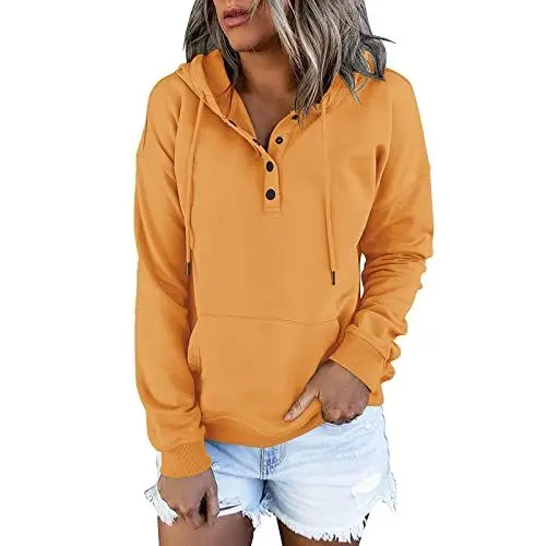 Produktbild: KONG JIMFAN Hoodie Damen Sweatshirt 2024 Herbst Winter Kapuzenpullover Kordelzug Soft Sweatjacke Mit Taschen Longtops Oberteil Lose Streetwear Damen Mantel Pullover Damen Herbst(#G Ginger,XL)