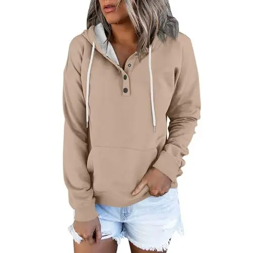 Produktbild: KONG JIMFAN Hoodie Damen Sweatshirts 2024 Herbst Winter Pullover Kordelzug Fitness Sweatjacke Mit Taschen Longtops Sportoberteile Oversized Streetwear Damen Mantel Tshirt Damen(#C Camel,M)