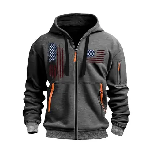 Produktbild: KONG JIMFAN Hoodie Herren College Jacke Jeansjacke Zip Sweatshirts Für Hoody Mit Kapuze Zipper Herren(#D Dark Gray,3XL)