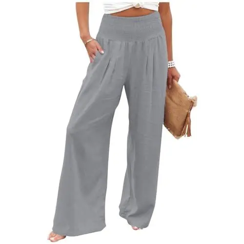 Produktbild: KONG JIMFAN Yogahose Damen Weite Leinenhose Damen Hosen Damen Locker Lässig Weite Hose Damen Jeans Leinenhose Damen Sommer Bunt Haremshose Damen Chino Hose Damen(Grau,XL)