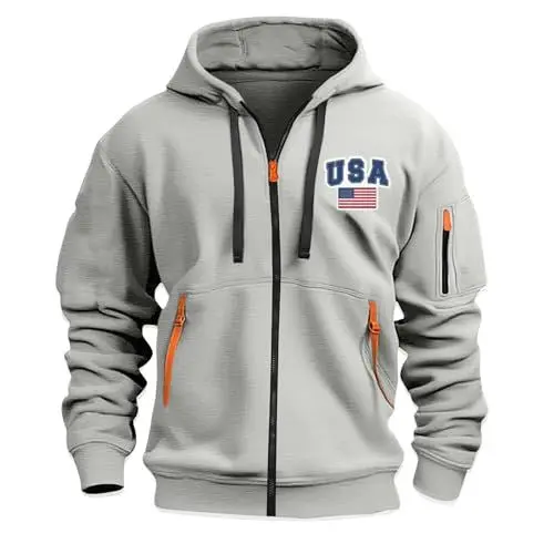 Produktbild: KONG JIMFAN Sweatjacke Herren Jacke Herren Sommer Herren Hoody Mit Kapuze Schwarzer Pullover Herren Pulli Herren Langarmshirt Herren Jacke Herren Motorrad Hoodie Hoodie Herren(#F Light Gray,M)