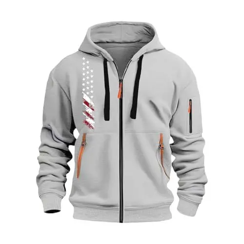 Produktbild: KONG JIMFAN Sweatjacke Herren Strickjacken Für Herren Jacke Herren Weihnachtspullover Herren Sweatshirt Herren Ohne Kapuze Oversize Hoodie Zipper Sweatjacke Herren Hoodie Herren(#E Light Gray,M)