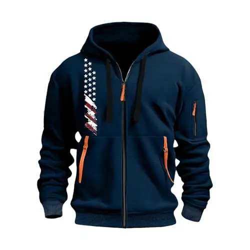 Produktbild: KONG JIMFAN Sweatjacke Herren Zip Hoodie Sweatshirt Herren Pullover Herren Mit Kapuze Zipper Hoodie Pullover Herren Sweatjacke Herren Sweatjacke Herren Ohne Kapuze Zipper Hoodie Herren(#E Navy,M)