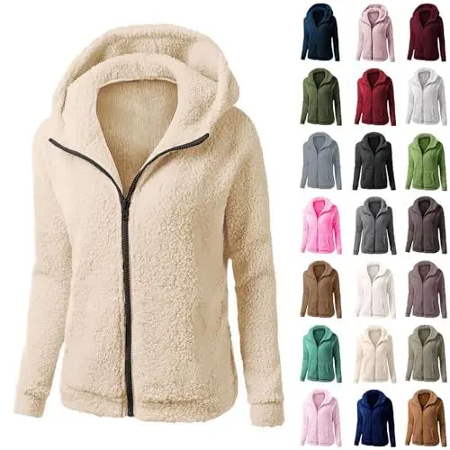 Produktbild: KONG JIMFAN Teddyjacke Damen Wildlederjacke Hemdjacke Herbst Mantel Winterjacke Trinkweste Laufen Regenjacke Schwarz Kunstlederjacke Softshelljacke (Beige, L)