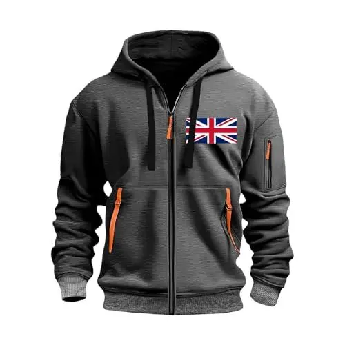 Produktbild: KONG JIMFAN Zipper Hoodie Herren Jacke Herren Sommer Sweatshirt Herren Ohne Kapuze Zipper Hoodie Sweatshirt Langarmshirt Herren Fleecejacke Herren Dünn Leicht Hoodie Hoodie Herren(#F Dark Gray,3XL)