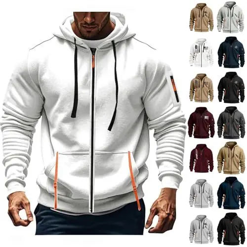 Produktbild: KONG JIMFAN Zipper Hoodie Herren Kapuzenjacke Pullover & Strickjacken Für Zip Sweatjacke Herren(#C White,L)