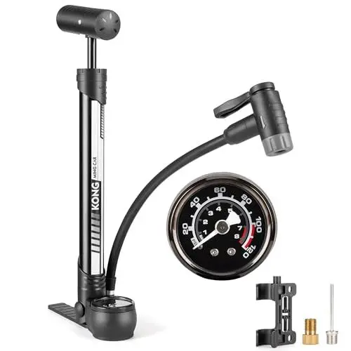 Produktbild: KONG MING CAR Fahrradpumpe,120 PSI Fahrradpumpe Alle Ventile Kompakt für Presta und Schrader und Dunlop Ventile, Mini Fahrrad Standpumpe für Rennrad, Mountainbike