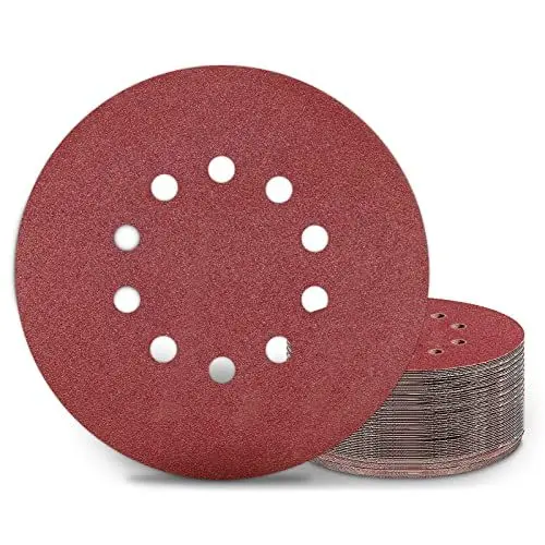 Produktbild: KONGMING 25 Stück Schleifpapier 225mm Klett Schleifscheiben 225mm Körnung P100 10 Loch in Rot für Trockenbauschleifer Exzenterschleifer Schleifgiraffe