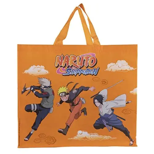Produktbild: Konix Naruto Shippuden Einkaufstasche 40 x 45 x 20 cm - Recyceltes Material - Motiv Naruto, Sasuke, Kakashi und Itachi - Orange