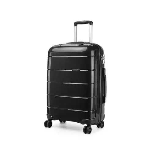 Produktbild: KONO Koffer Mittelgroß 4 Rollen Leicht Hartschalenkoffer Reisekoffer mit TSA Schloss und YKK Reißverlüsse, Polypropylen Rollkoffer Trolley für Business Reise Schule (Schwarz, L (65cm - 66L))