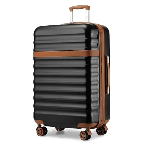 Produktbild: KONO Koffer Trolley Groß Koffer Reisekoffer von ABS+PC Hartschalenkoffer mit 4 Rollen TSA Schloss (Schwarz/Braun,XL)
