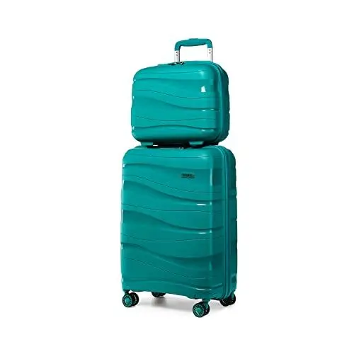 Produktbild: KONO Koffer Trolleys Gepäcksets 2 Teilig Koffer Set mit Beautycase Polypropylen Hartschalenkoffer Reisekoffer mit 4 Rollen und TSA Schloss, 56cm Handgepäck Koffer + Kosmetikkoffer (Grün)