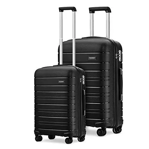Produktbild: KONO Luggage Sets Gepäcksets Koffer Trolleys Set 2 Teilig Kofferset Polypropylen Hartschalenkoffer Reisekoffer mit 4 Rollen und TSA Schloss, Kofferset-XL-M (Schwarz)