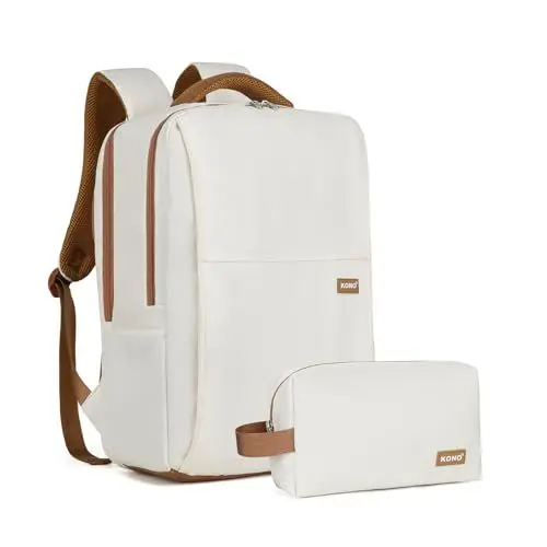 Produktbild: KONO Rucksack Damen, Schulrucksack Laptoptasche Wasserdicht Teenager Daypacks Backpack mit Anti Diebstahl Tasche für Arbeit Uni Reise (Beige)