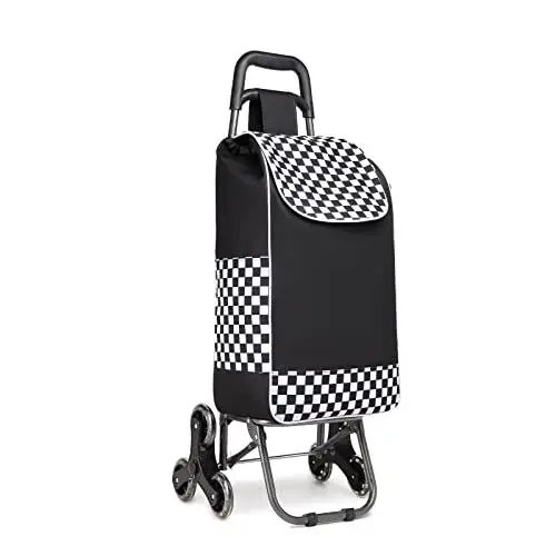 Produktbild: Kono Einkaufstrolley Einkaufswagen Stabiler Trolley Einkaufstrolley Klappbar 2 in 1 Abnehmbar Tasche mit 3 Geräuschlos Räder (Schwarz)