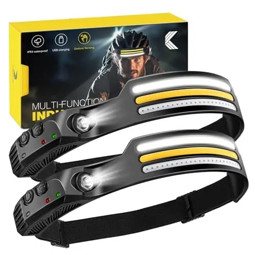 Produktbild: konqkin-2 Stück-Stirnlampe-LED-Wiederaufladbar-Kopflampe-Stirnlampen-Lauflicht-Helmlampe-Headlamp-Headlight-IPX4 Wasserdichte-Sensor & Rotlicht Für-Camping-Angeln-Laufen,1