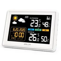 Produktbild: Konsen Wetterstation funk mit Außensensor DCF Funkuhr, Farbdisplay mit großen Zahlen von Innen und Außentemperatur, dauerhafte Beleuchtung, Wettervorhersage, Luftdurckanzeige