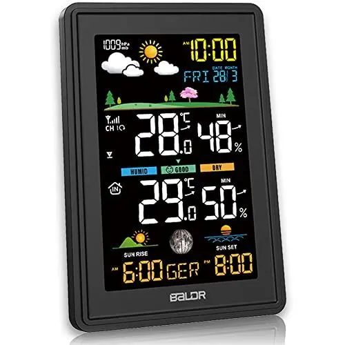 Produktbild: Konsen Wetterstation funk mit Außensensor Multifunktionale Funkwetterstation DCF Funkuhr Digital Thermometer Hygrometer mit Wettervorhersage, Schwarz