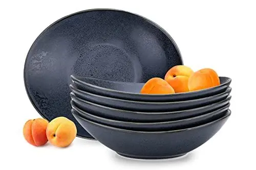 Produktbild: Konsimo 6er Set Suppenteller - Pastateller - Tiefteller - für 6 Personen - Schale aus Hartporzellan - TIME BLACK Salatteller Mikrowellengeeignet - 450 ml Schwarz