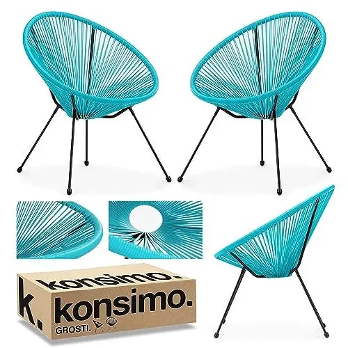 Produktbild: Konsimo GROSTI Rattan Gartenstühle 2er Set - Outdoor Terrasse Acapulco Stuhl - Lounge Gartenmöbel Set 2-Tlg - Rattansessel Außen - Balkonmöbel Stuhl –Komfortabel Balkonstuhl - Türkis