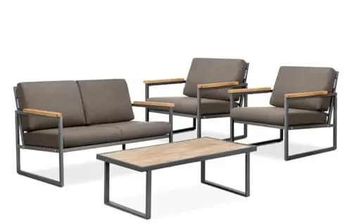 Produktbild: Konsimo Gartenmöbel Set - Wasserdicht Balkonmöbel - Lounge Möbel Outdoor aus Stahl und Eichenholz - Flecken- und UV-Beständig Terassenmöbel Außen - Möbelsets für Garten Lounge - Anthrazit/Beige