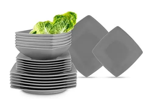 Produktbild: Konsimo. Geschirrset 6 Personen - EPIRI Teller Set 18 Teilig - Modern Tafelservice & Geschirrsets - Kombiservice 6 Personen - Steingut Service für Familie - Geschirr Grau