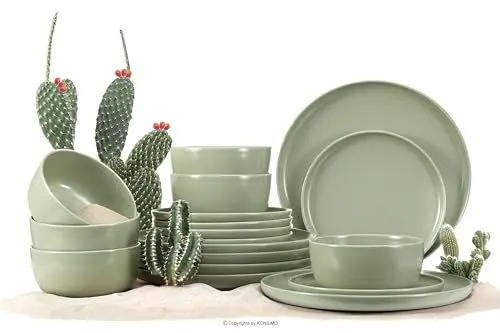 Produktbild: Konsimo. Geschirrset 6 Personen - VICTO Teller Set Modern 18 Teilig - Tafelservice & Geschirrsets - Kombiservice 6 Personen - Steingut Service für Familie - Geschirr Grün