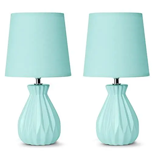 Produktbild: konsimo SOTER 2er Set Tischlampe - Schreibtischlampe für Wohnzimmer, Schlafzimmer und Flur - Tischleuchten Leselampe - Desk Lamp - Lampen Bürolampe - Minze - Keramik und Stoff Table Lamp