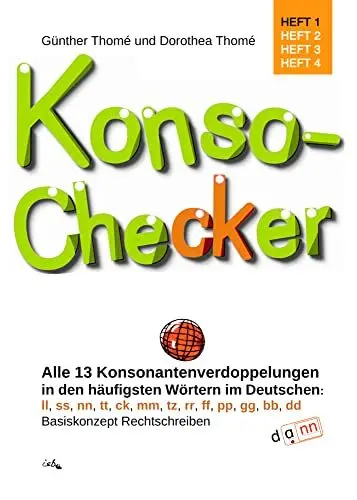 Produktbild: Konso-Checker: Alle 13 Konsonantenverdoppelungen in den häufigsten Wörtern im Deutschen: ll, ss, nn, tt, ck, mm, tz, rr, ff, pp, gg, bb, dd. ... Komplette Ökoproduktion, ab 2. Klasse.