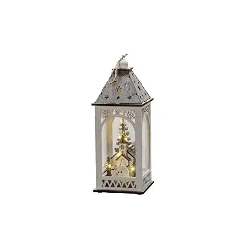 Produktbild: Konstsmide LED Holzlaterne mit Kirche, weiß, 6h Timer, 8 warm weiße Dioden, batteriebetrieben, Innen - 3271-210, Church