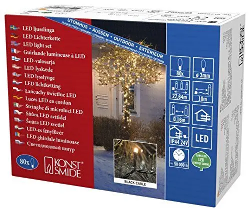 Produktbild: Konstsmide Micro LED Lichterkette, 80 bernsteinfarbene Dioden, 24V Außentrafo, schwarzes Kabel - 3611-800, Bernstein