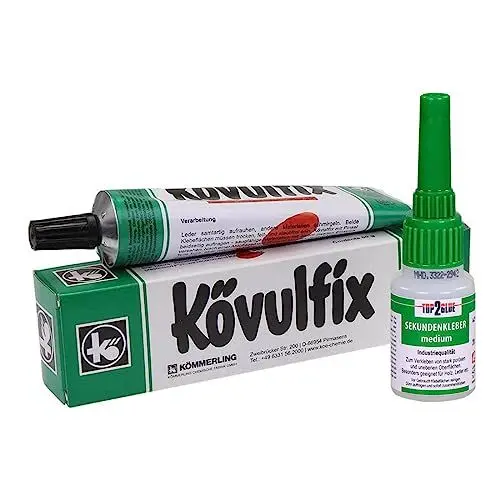 Produktbild: Kontaktkleber Schuhkleber extra stark wasserfest - Top2Glue Sekundenkleber mittelviskos 20g & Kövulfix Lederkleber 60g - professionelle Schuhreparatur Kleber für Sohle und Absatz