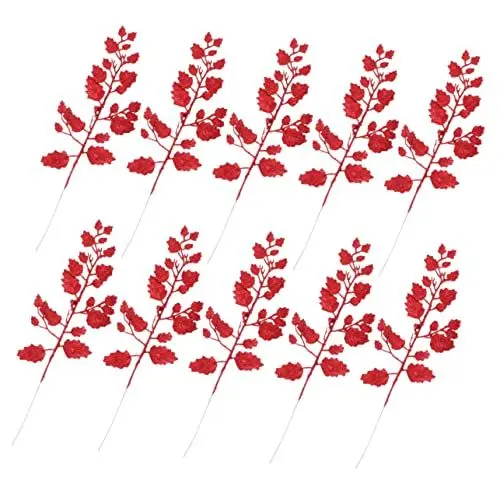 Produktbild: KONTONTY 10St Weihnachtsdekoration Weihnachten künstlich Lichterkette batteriebetrieben weihnachtsbasteln Weihnachten basteln weihnachtsblattverzierung glitzerndes Lorbeerblatt Sport rot