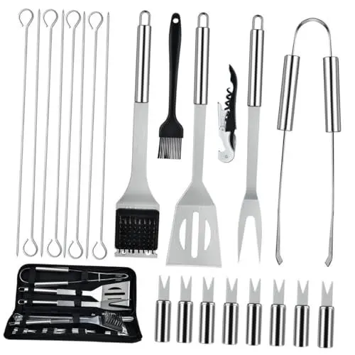 Produktbild: KONTONTY Grillbesteck-Set 22-teilig Utensilien-Set Aus Edelstahl Aufbewahrungstasche Für Grillen Im Freien Camping Und Partys