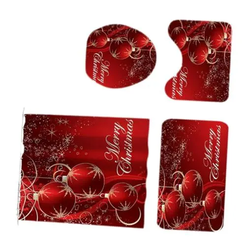 Produktbild: KONTONTY 4 1 Duschvorhang Winteranzug Teppich Toilettenmatte Badezimmermatte Drucken einstellen schmücken