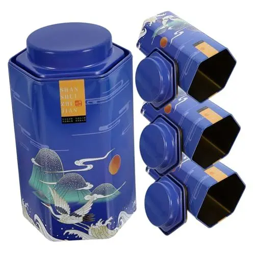Produktbild: KONTONTY 4 Stück Teedose Kaffee-Tee-Blechdose Ostern bonbondosen luftdichte Konservendosen Leere Teekanister für losen Tee dekorative Gefäße mit Deckel Teegläser Weißblech Blue