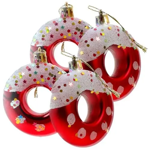 Produktbild: KONTONTY Einzigartige Weihnachtsdekoration Zum Aufhängen 4 Stück Donut-förmige Ornamente Für Den Weihnachtsbaum Rote Farbdekorationen