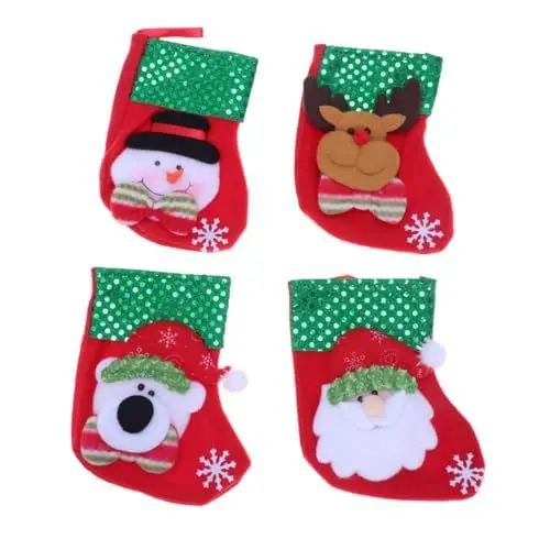 Produktbild: KONTONTY 4 Stück Weihnachtsstrumpf Weihnachtsmann Schneemann Hirsch Bär Süßigkeiten Socken Tasche Wohnkultur