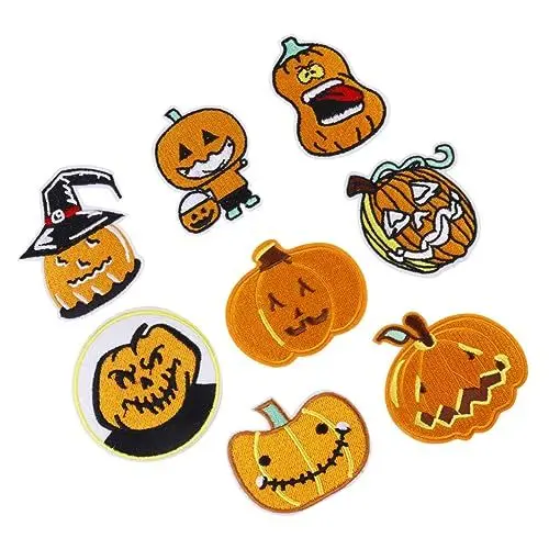 Produktbild: KONTONTY 8 Stück Kürbis Patches Halloween Deko Aufbügeln Kleidungsflicken Herbstdeko Bestickte Kürbis Patches