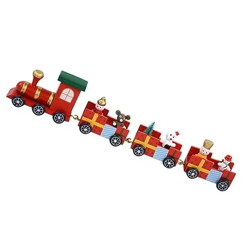 Produktbild: KONTONTY Roter Holzzug Christbaumschmuck Aus Holz Weihnachtliche Kaminverzierung Holzeisenbahn Spielzeug Für Weihnachten Weihnachtszug Aus Holz Mini-Spielzeug Schreibtisch Hölzern Statue