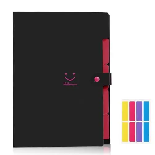 Produktbild: KONVINIT Fächermappe a4,Dokumentenmappe erweiterbar Ordnungsmappe mit 5 Pockets Grosse Kapazität Aktenordner mit Druckknopf für Büro Hause Schule Document Organizer,Mappe mit Fächern,schwarz