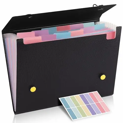 Produktbild: KONVINIT Fächermappe,Dokumentenmappe A4 mit 13 Taschen Ordner Organizer mit Deckel Document Organizer Ordnungsmappe Mappen Ordnersystem für Zuhause Schul Büro,schwarz